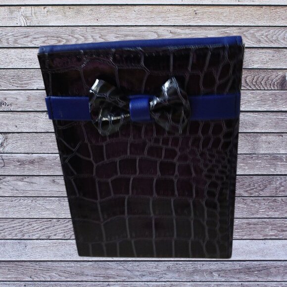 SeneGence International Make-up Flip Mirror Folding Travel Faux Crocodile Blue - Picture 1 of 4